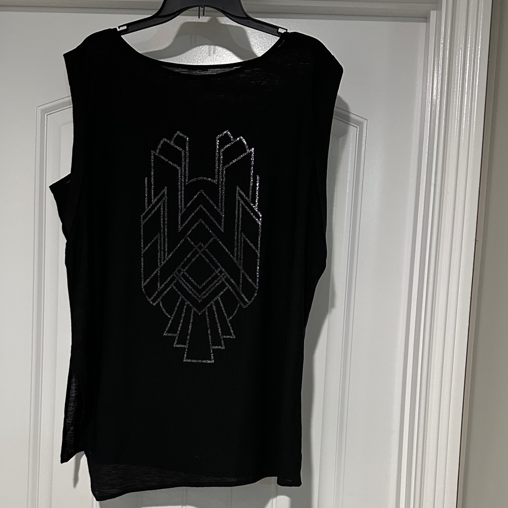Black Sleeveless Top with Geometric Design